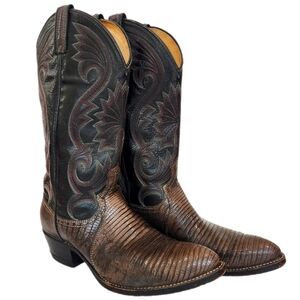DAN POST Exotic Brown Lizard Cowboy Western Boots #16709 ,Mens 8 D